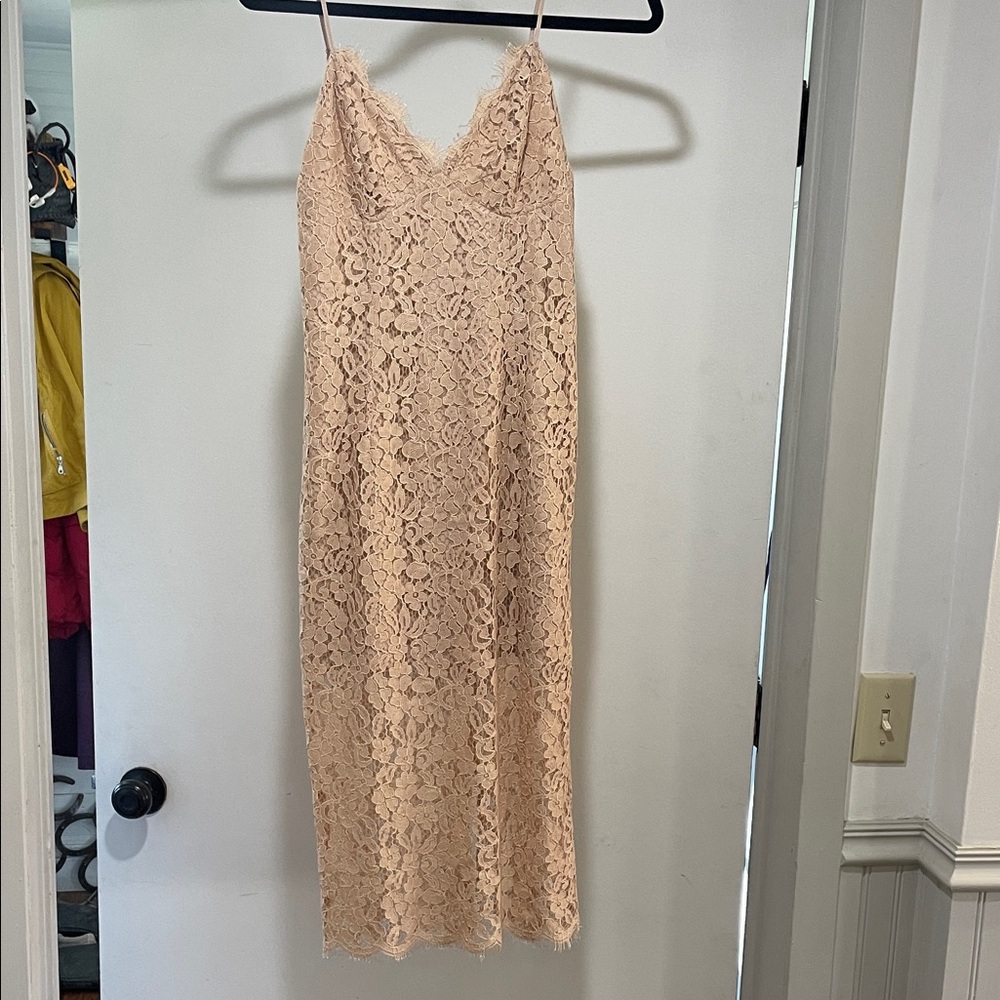 Bardot Lace Midi Dress in Beige